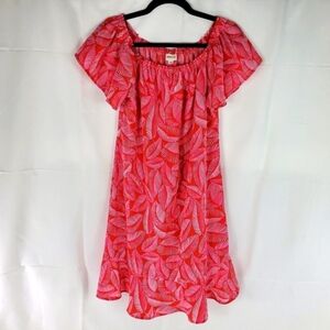Merona red and pink leaves off shoulder dress